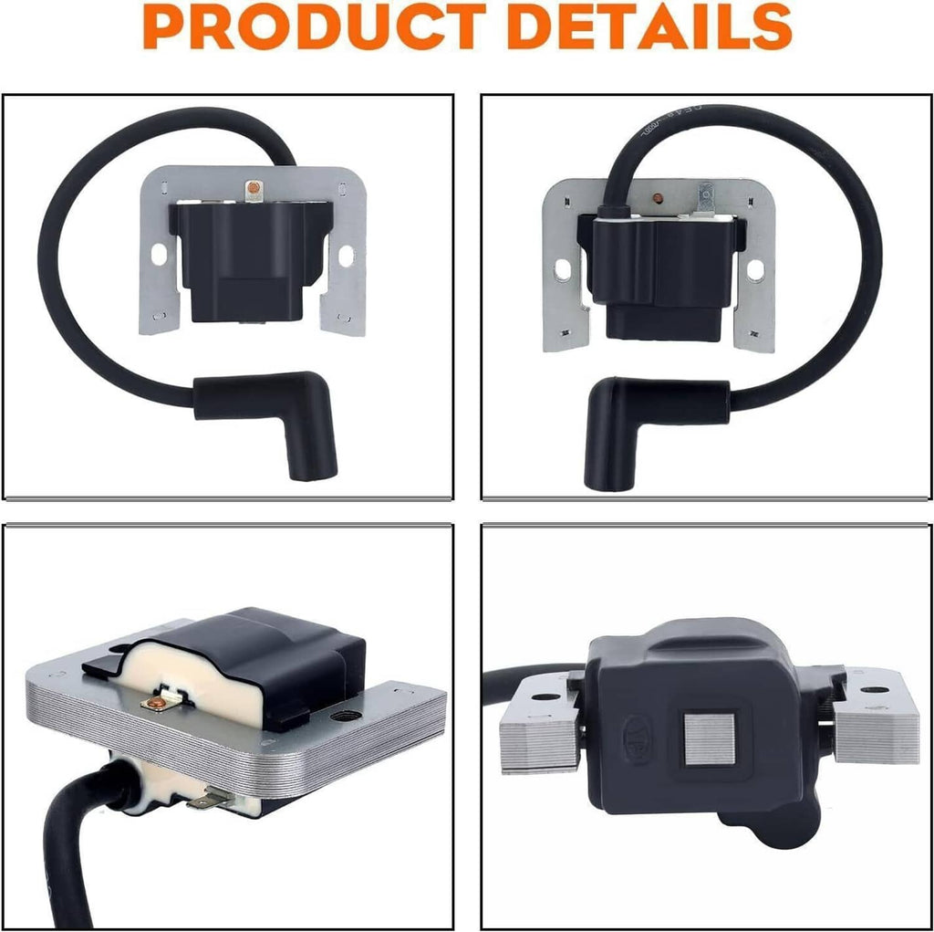 Ignition coil module with black coil and mounting bracket, shown with wiring leads
