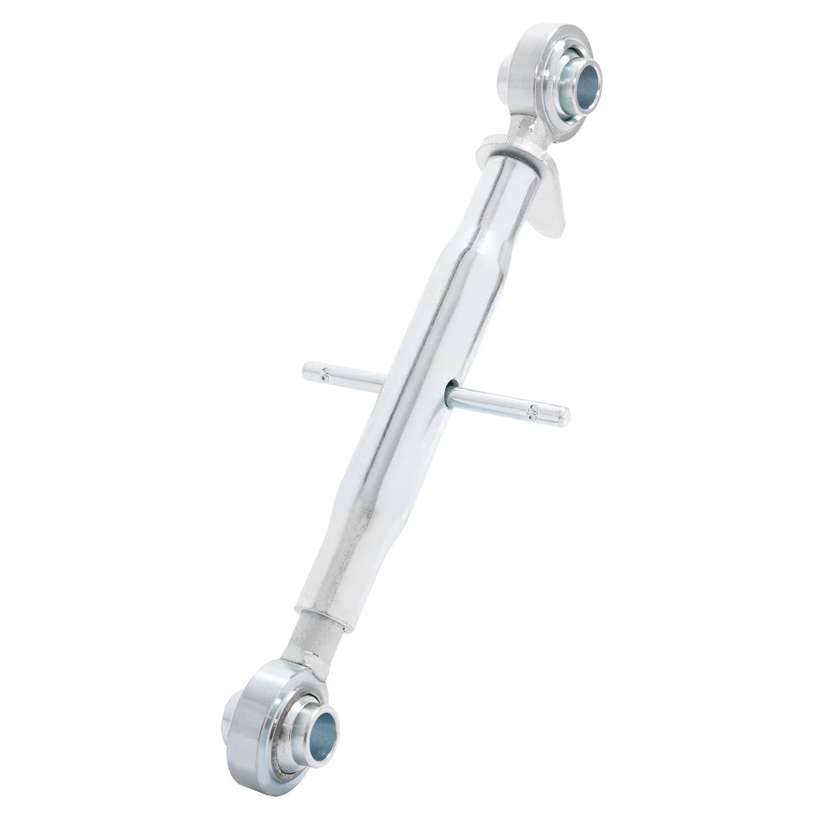 Angled 3-point hitch top link, galvanized steel, swivel eyes and cotter-style pins