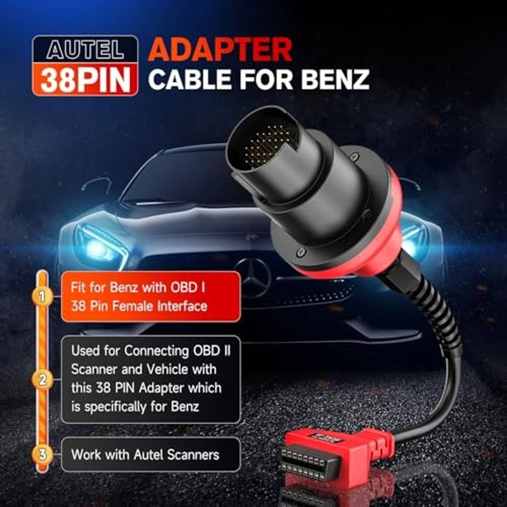 OBDII adapter cable with AUTEL Original badge, red ring, round 16-pin connector end