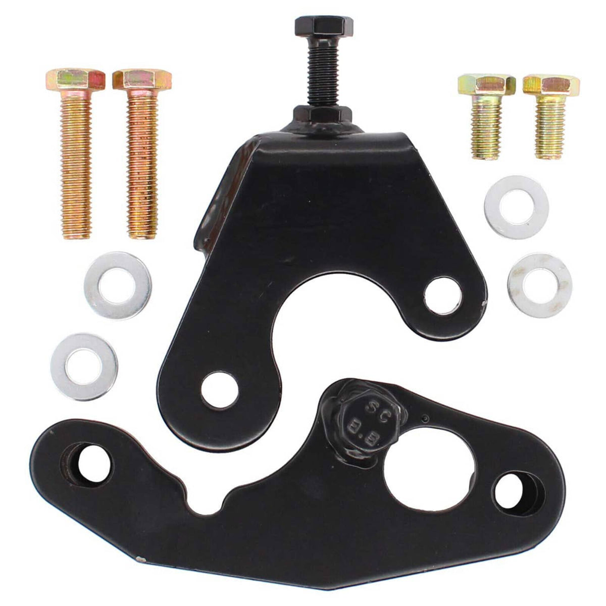 Exhaust manifold bolt repair kit with black bracket and multiple threaded bolts