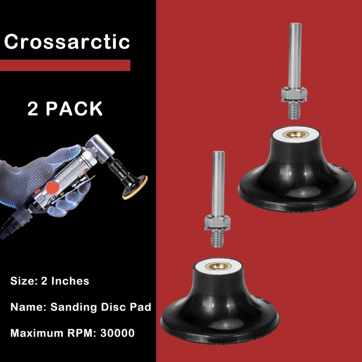 Crossarctic black 2-inch sanding disc pad holder, 2-pack with metal stems