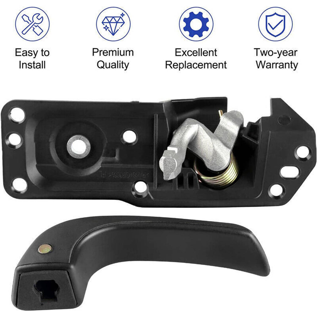 Black interior door handle repair kit with torsion spring assembly and mounting plate.