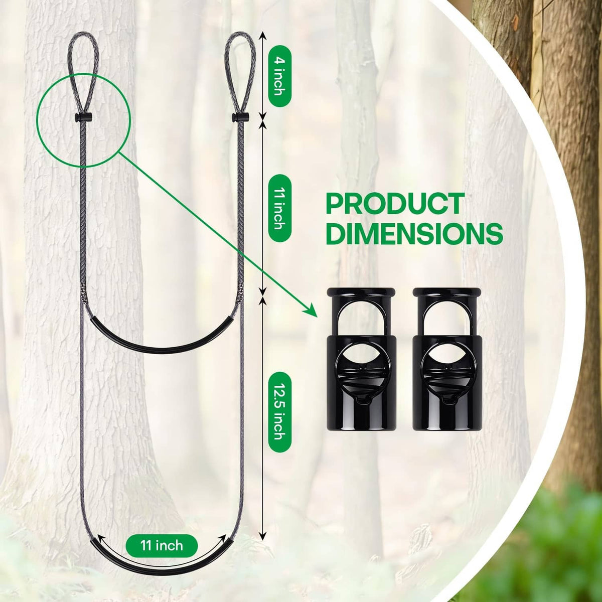 Black double climbing stick aider with two tube clamps and U-shaped rope loops