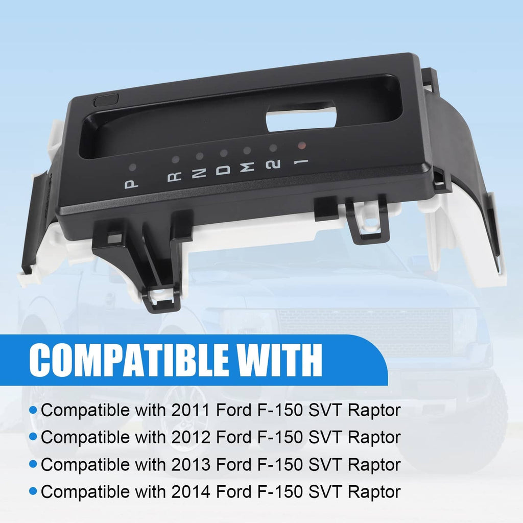 Black gear selector cover panel with PRNDM201 shift markings and window cutout