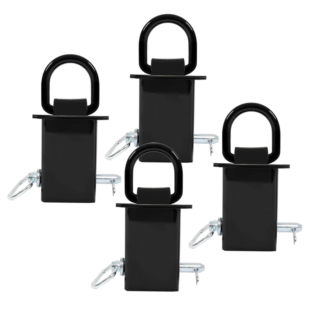 Assorted removable stake pocket D-ring tie downs, black holders with silver latches and pins
