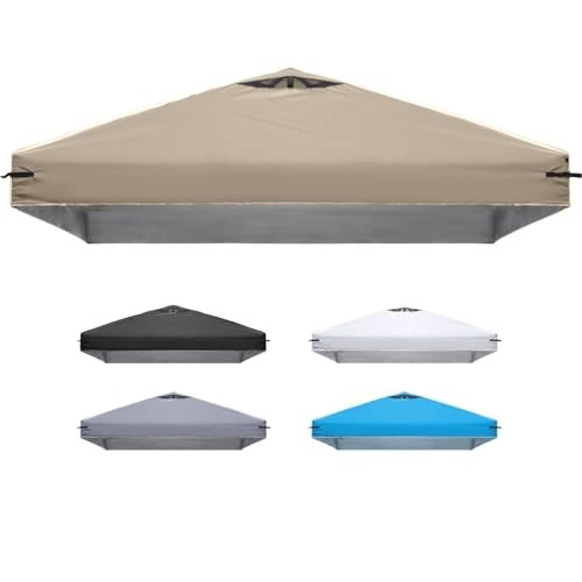 Beige canopy replacement top cover with air vent, shown with matching color options