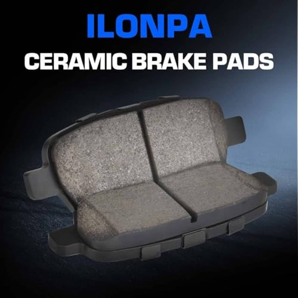 Ceramic brake pad pair with textured friction surface and dark backing plates