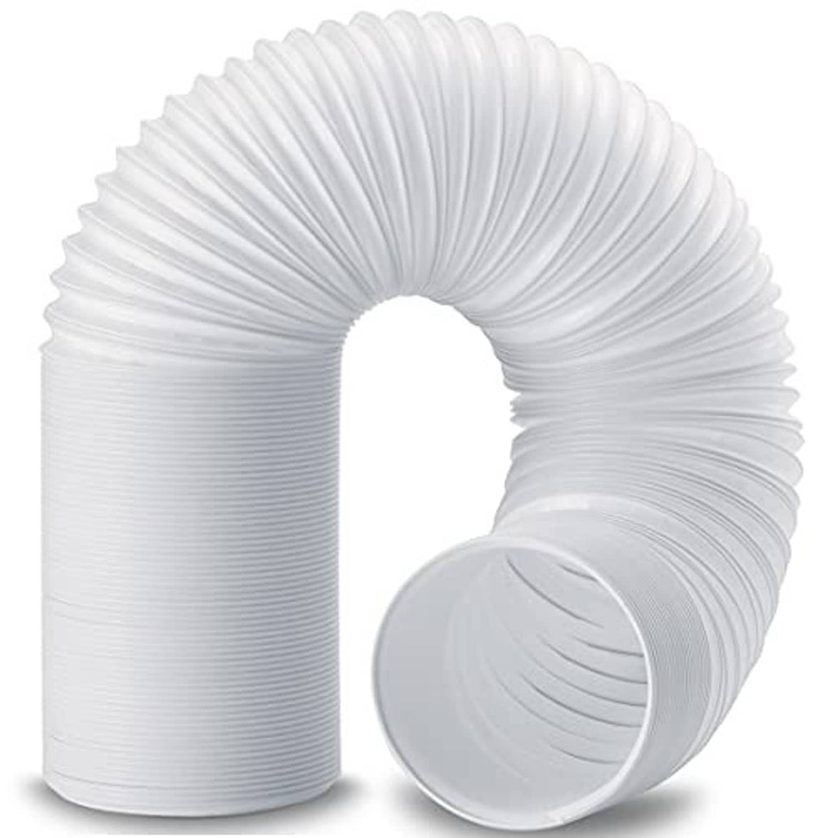 White accordion-style exhaust hose with flared round outlet and inlet ends