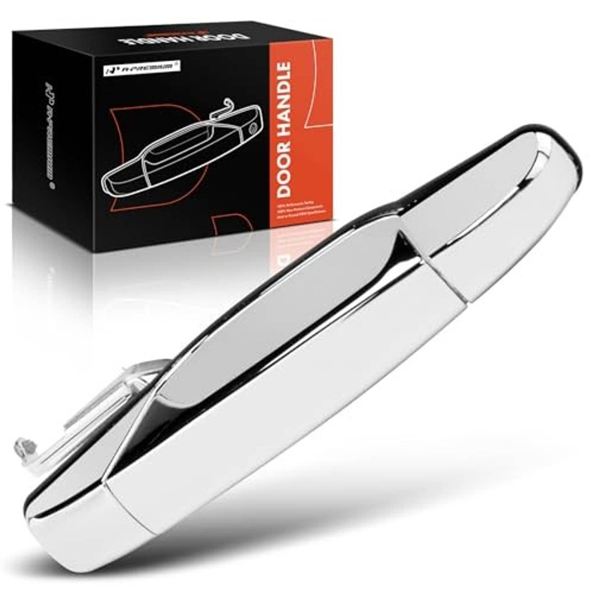 Chrome exterior passenger door handle, rear right, silver finish with black insert