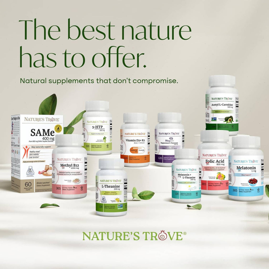 L-Theanine 200 mg supplement bottle lineup on a clean product display