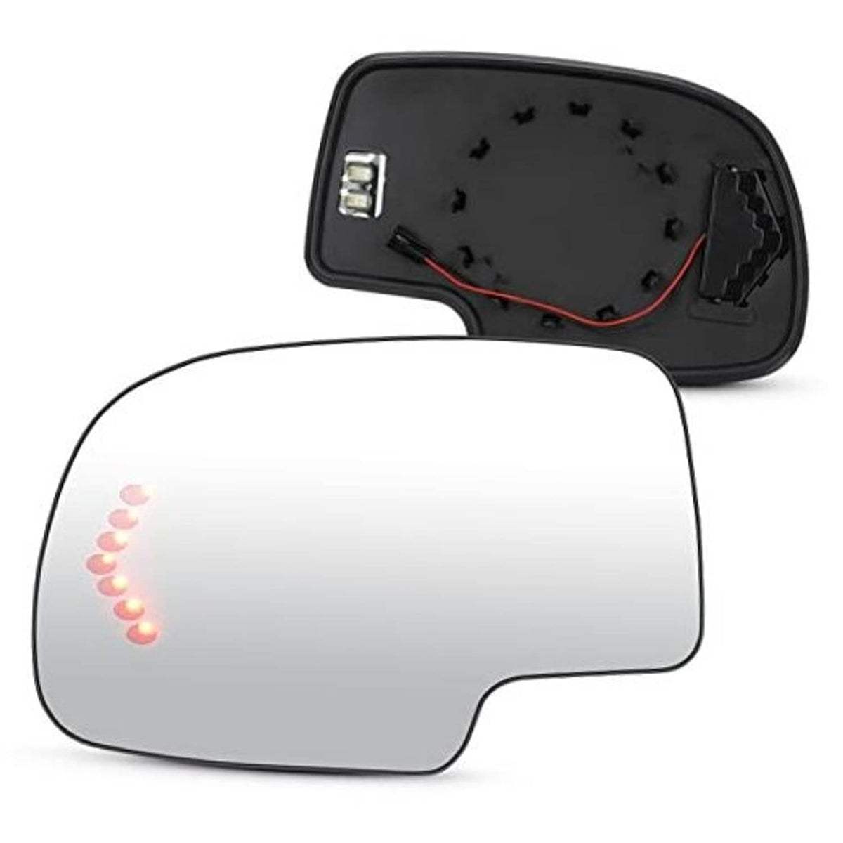 Heated left mirror glass with LED arrow turn signal, clear outer lens