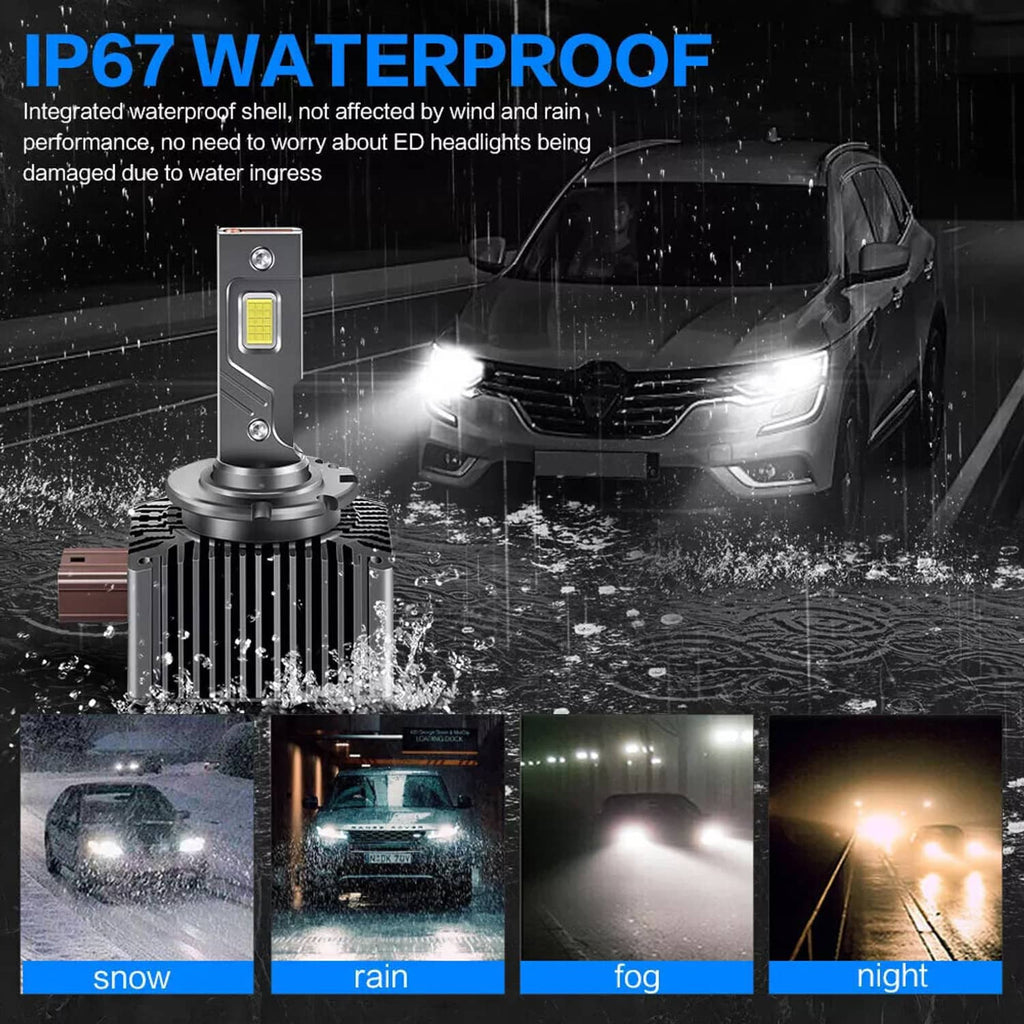 Waterproof LED headlight bulbs with black heatsinks and bright white beam