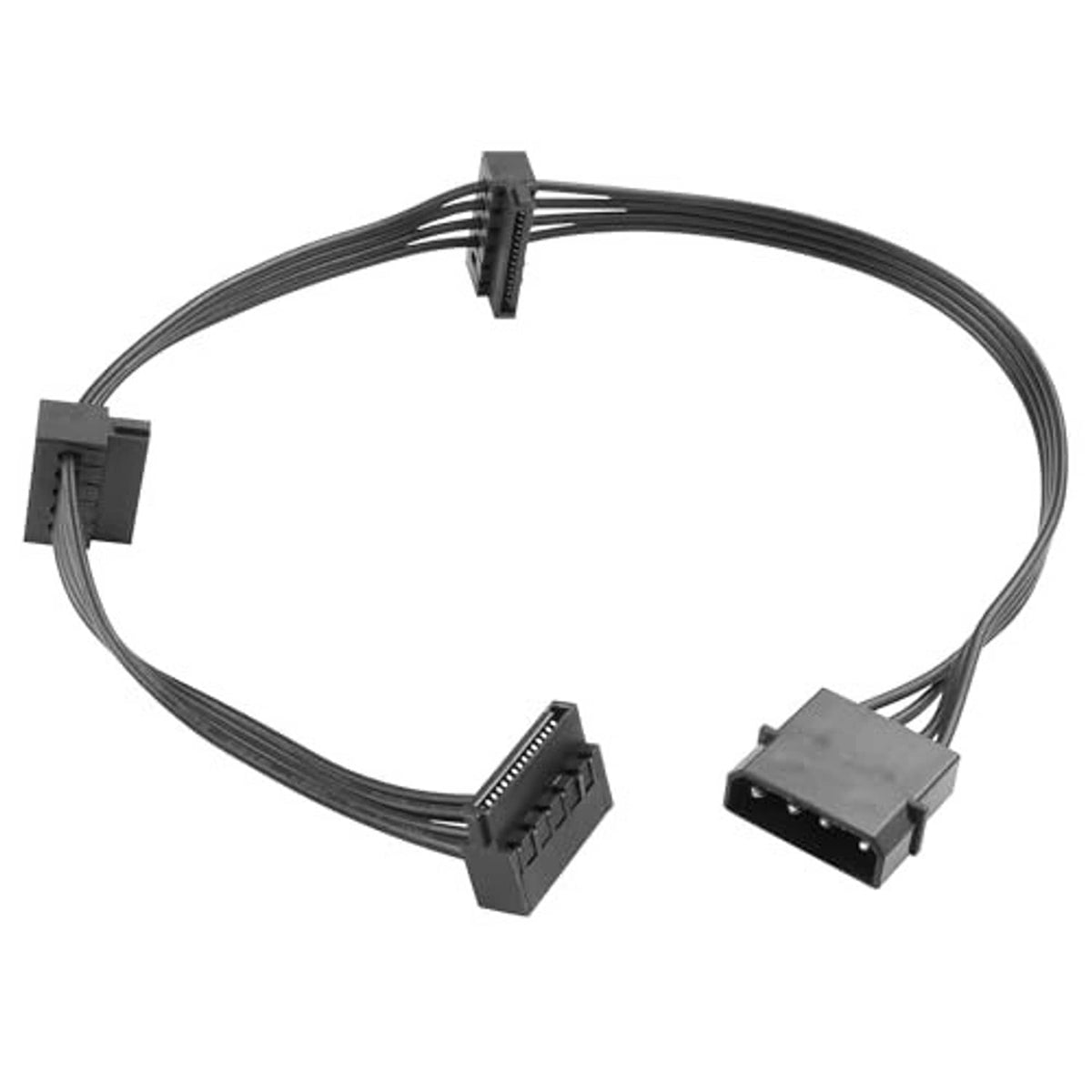 Black 4-pin to three SATA 15-pin extension power cable with three connector ends