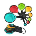 Collapsible silicone measuring cups and spoons set, multicolor cups with black handles