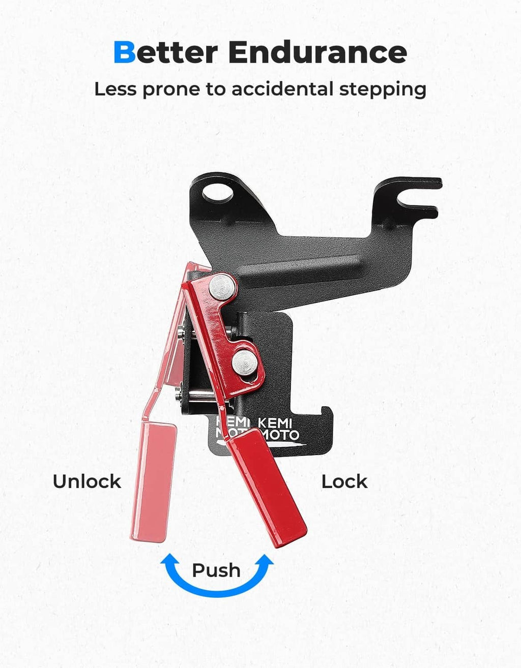 UTV parking brake lever showing lock and unlock positions, black and red handle.