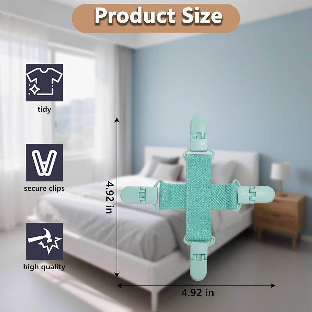 Mint bed sheet detangler clip with four prongs, shown for product size