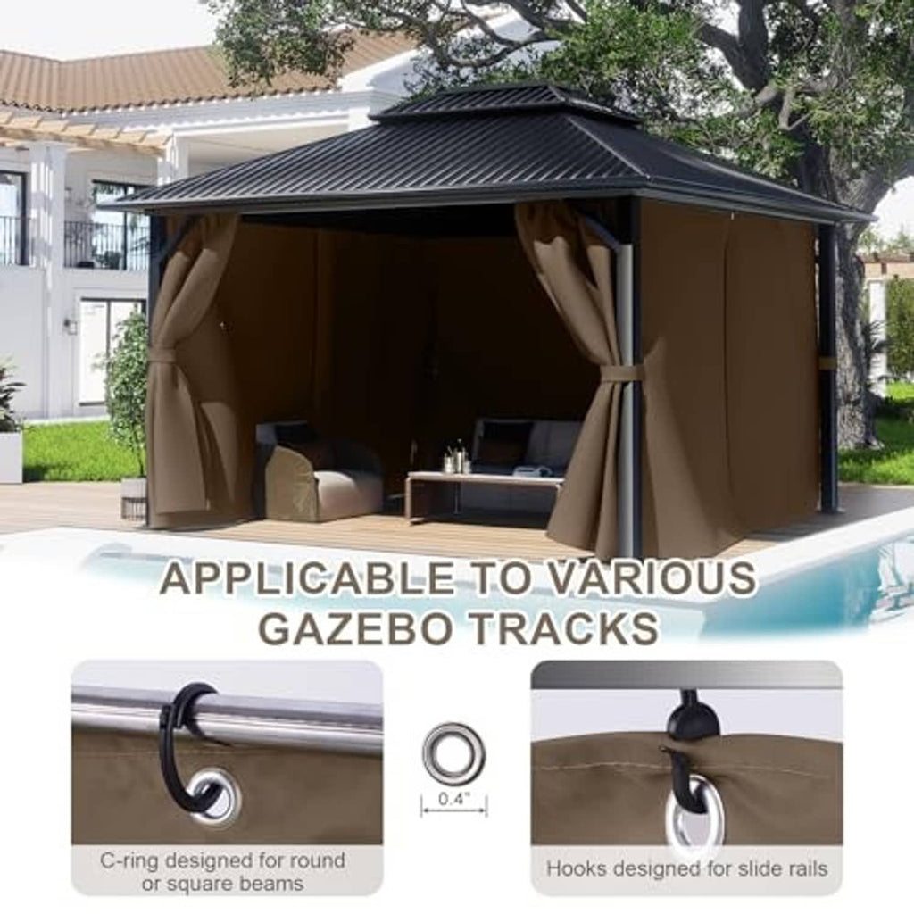 Brown gazebo privacy curtains with grommet hooks for canopy tracks