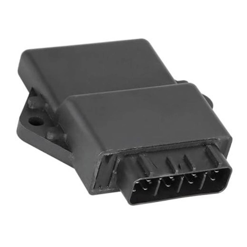 Black CDI ignition control module with angled housing and front multi-pin socket