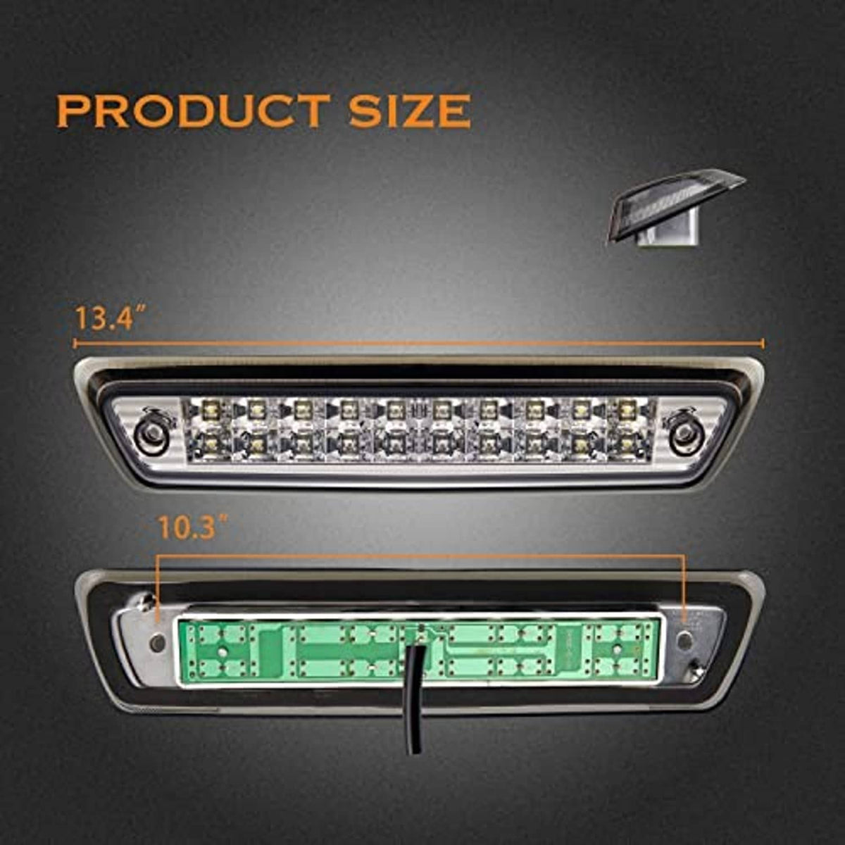 LED third brake light with size shown: 13.4 in length, 10.3 in width