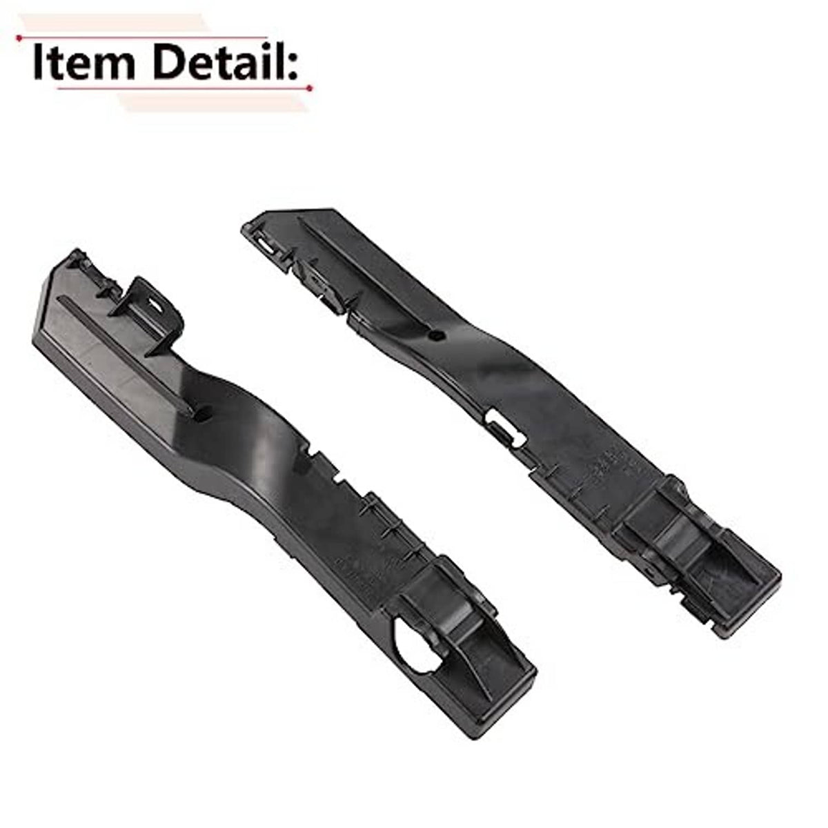 Two dark front bumper brackets angled view with tab holes and snap features