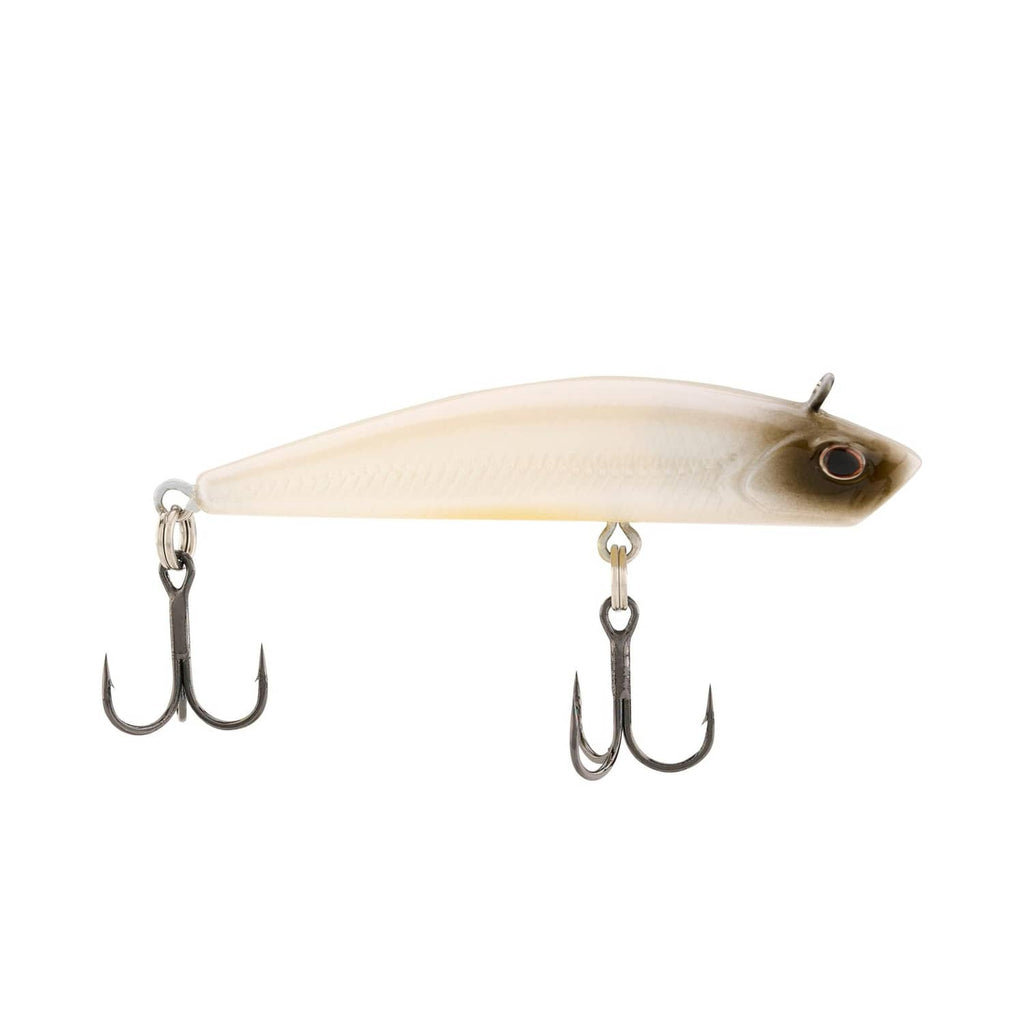 Berkley Finisher fishing lure, pearl white body with two treble hooks and split rings