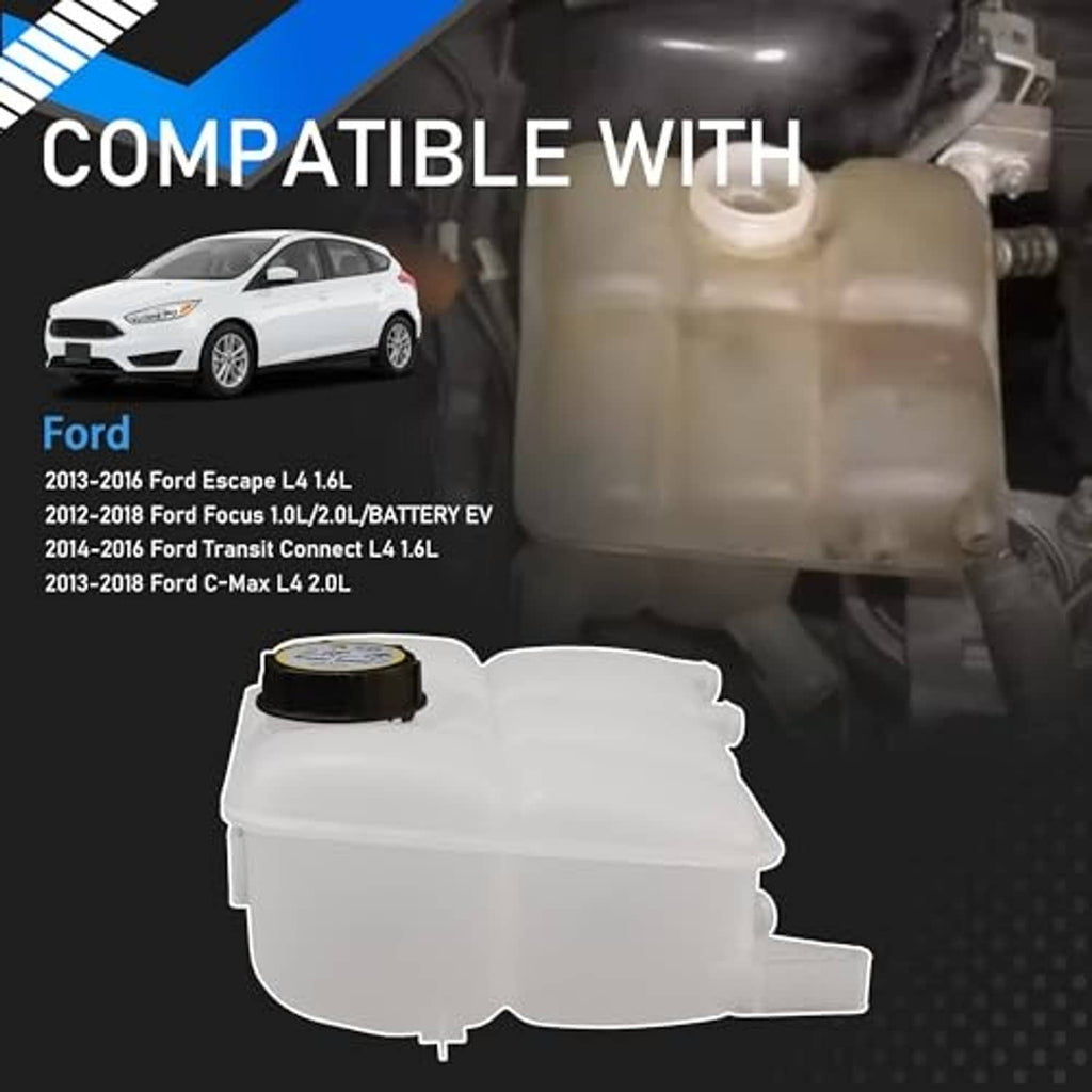 Engine coolant recovery reservoir tank with cap, white plastic reservoir with outlet