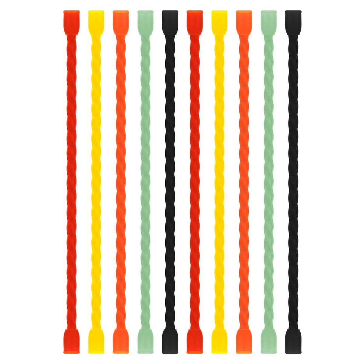 Reusable 6-inch silicone cable ties, 10-pack in red, yellow, black, and green