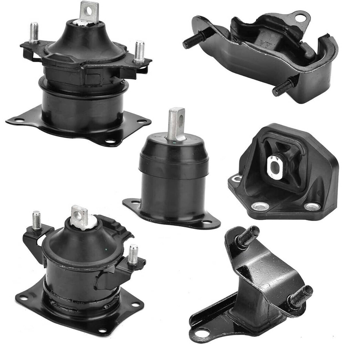 Black engine motor & transmission mounts, rubber isolators with metal studs
