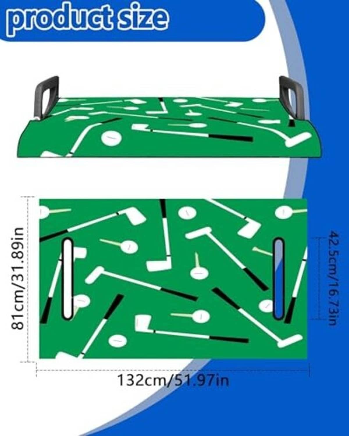 Green golf cart seat cover panel with white club pattern, 132x81.8 cm