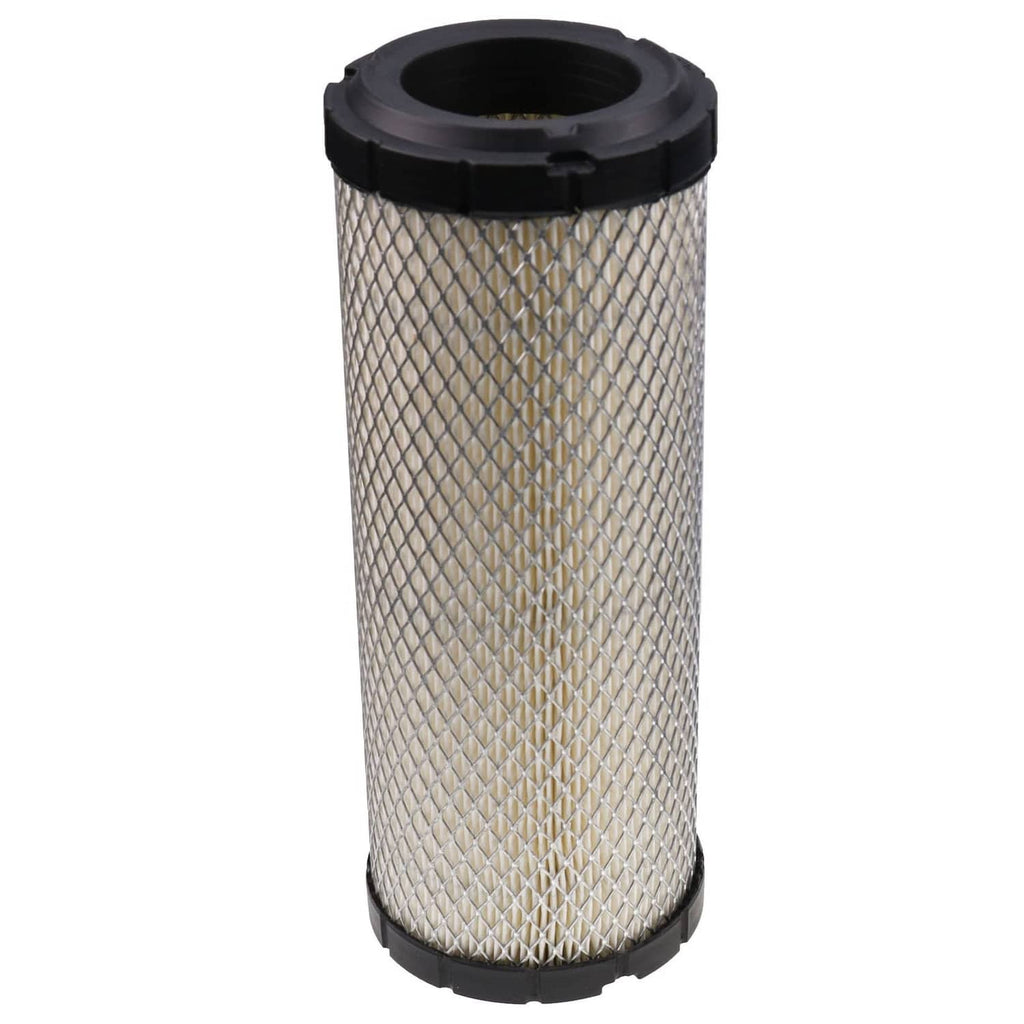 Standing air filter cartridge with white pleated mesh body and black top and base