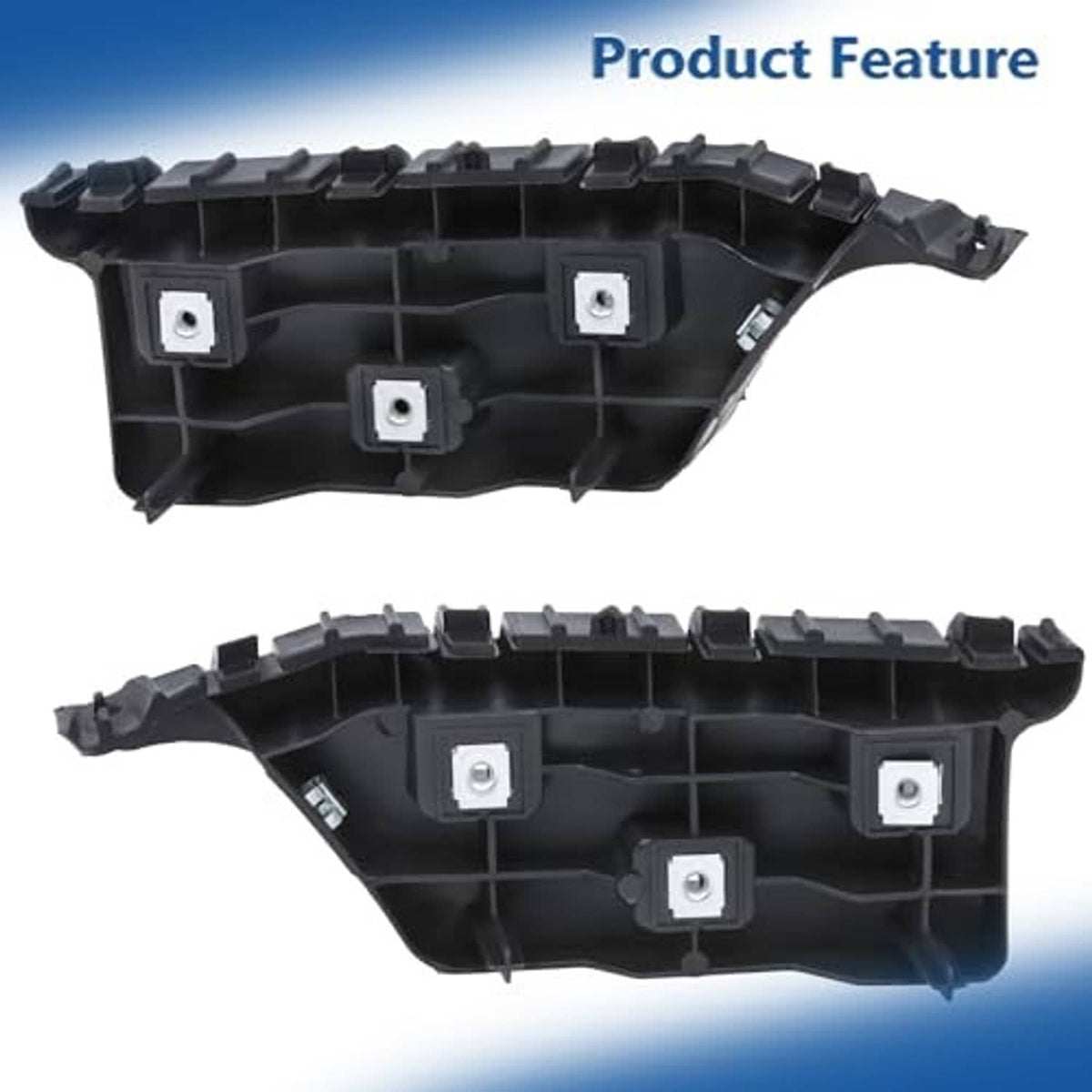 Black front bumper bracket pair with metal mounting studs on plastic grid frames