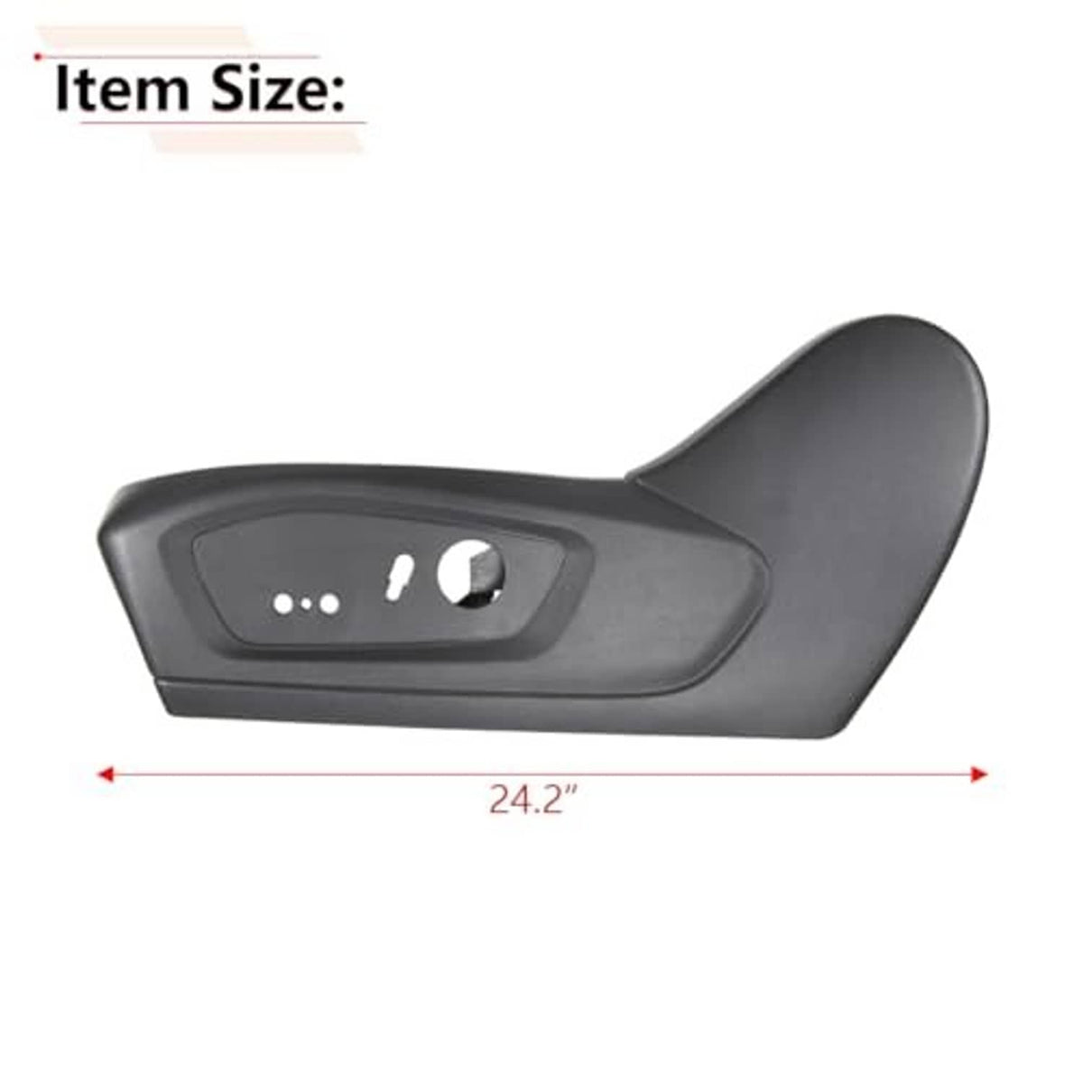 Driver side seat trim cover length shown: dark gray panel measuring 24.2 inches