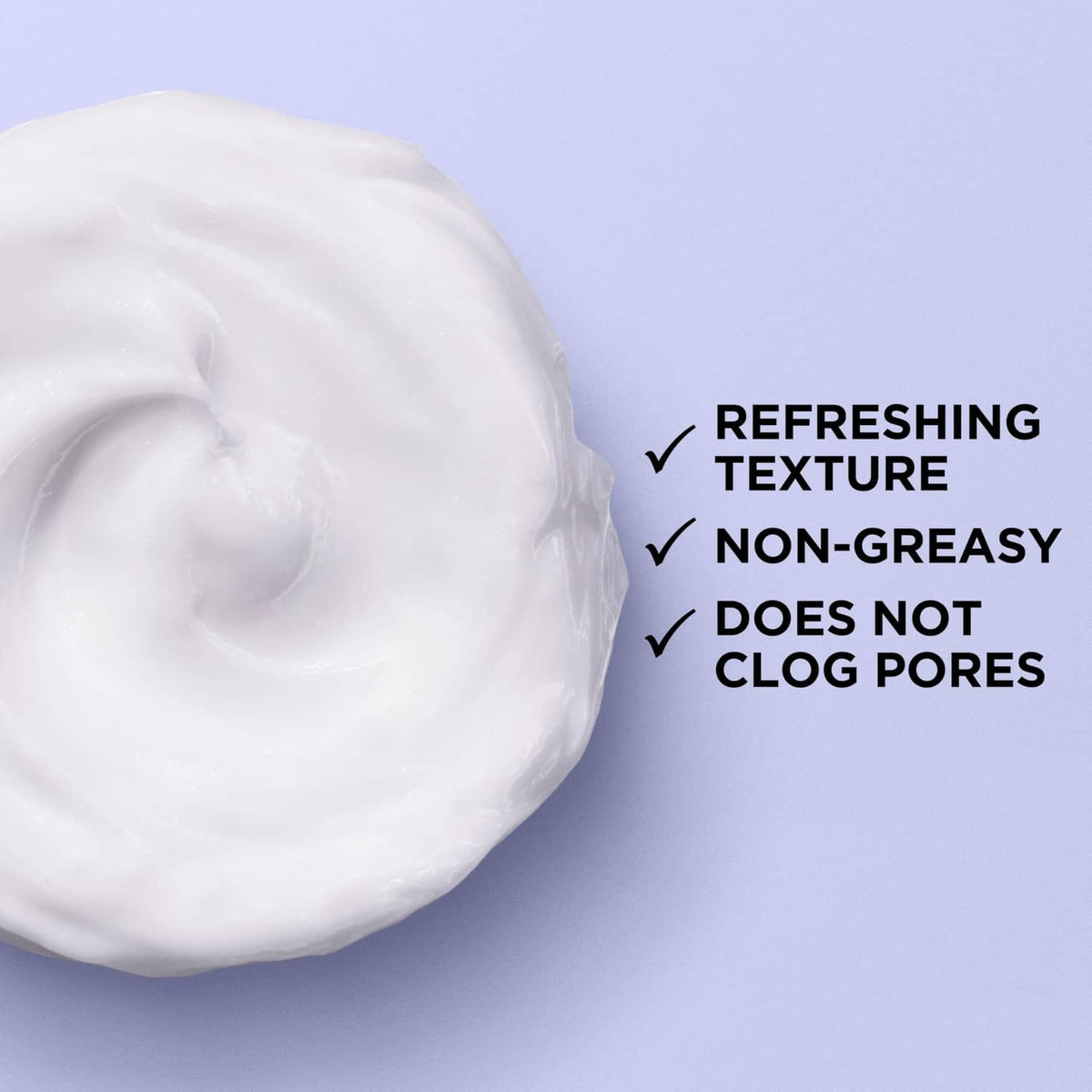 Cream moisturizer texture on jar, with notes for non-greasy feel