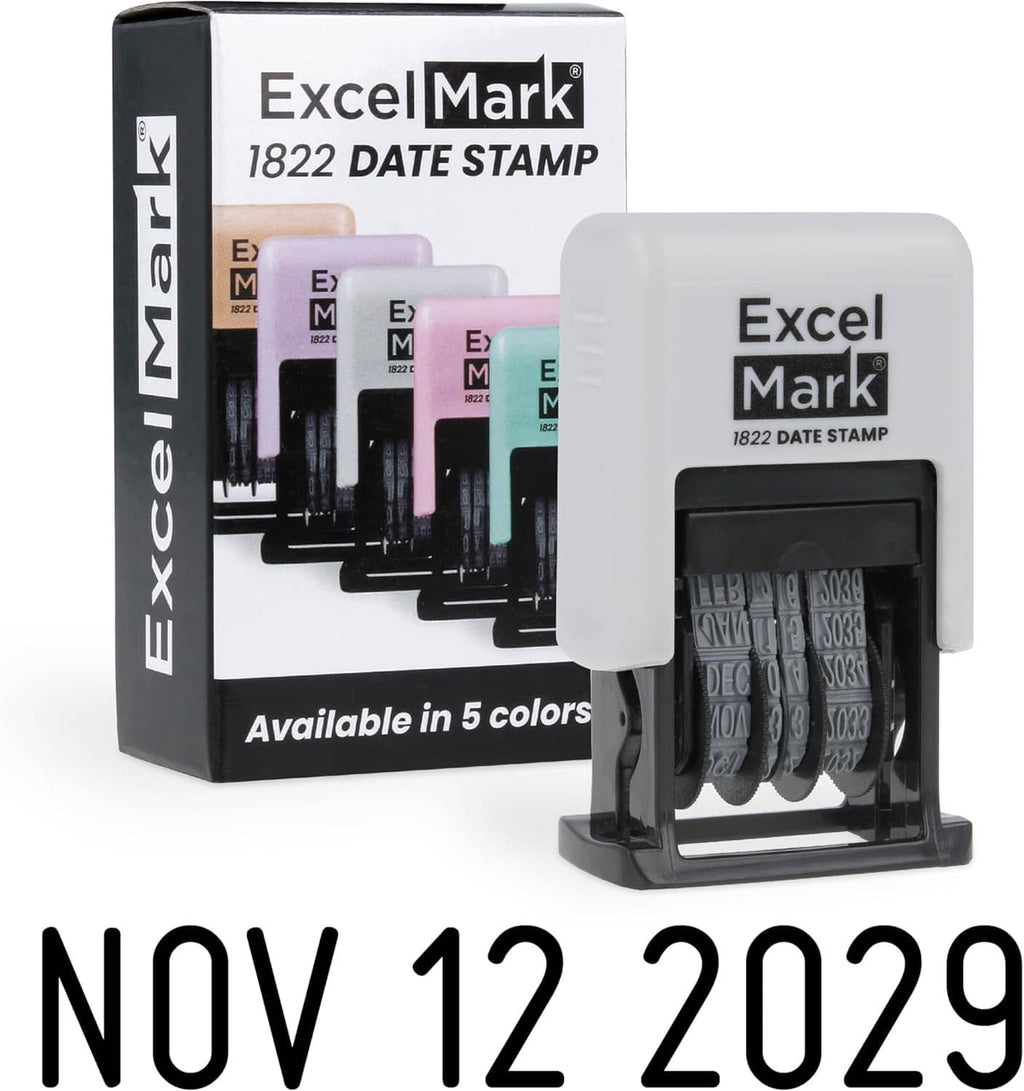 ExcelMark 1822 date stamp in white and black housing with date shown