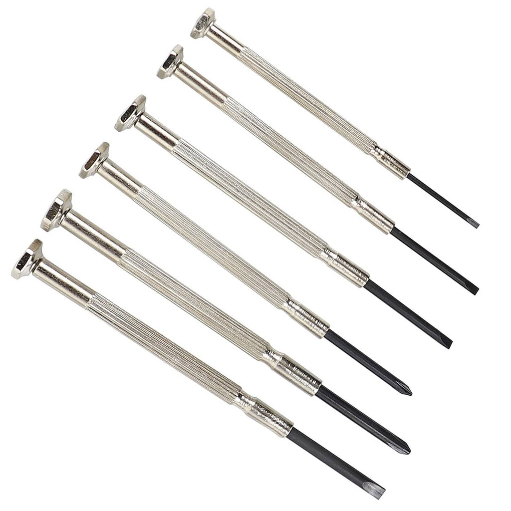 Assorted precision screwdriver set with black shafts and silver metal tips