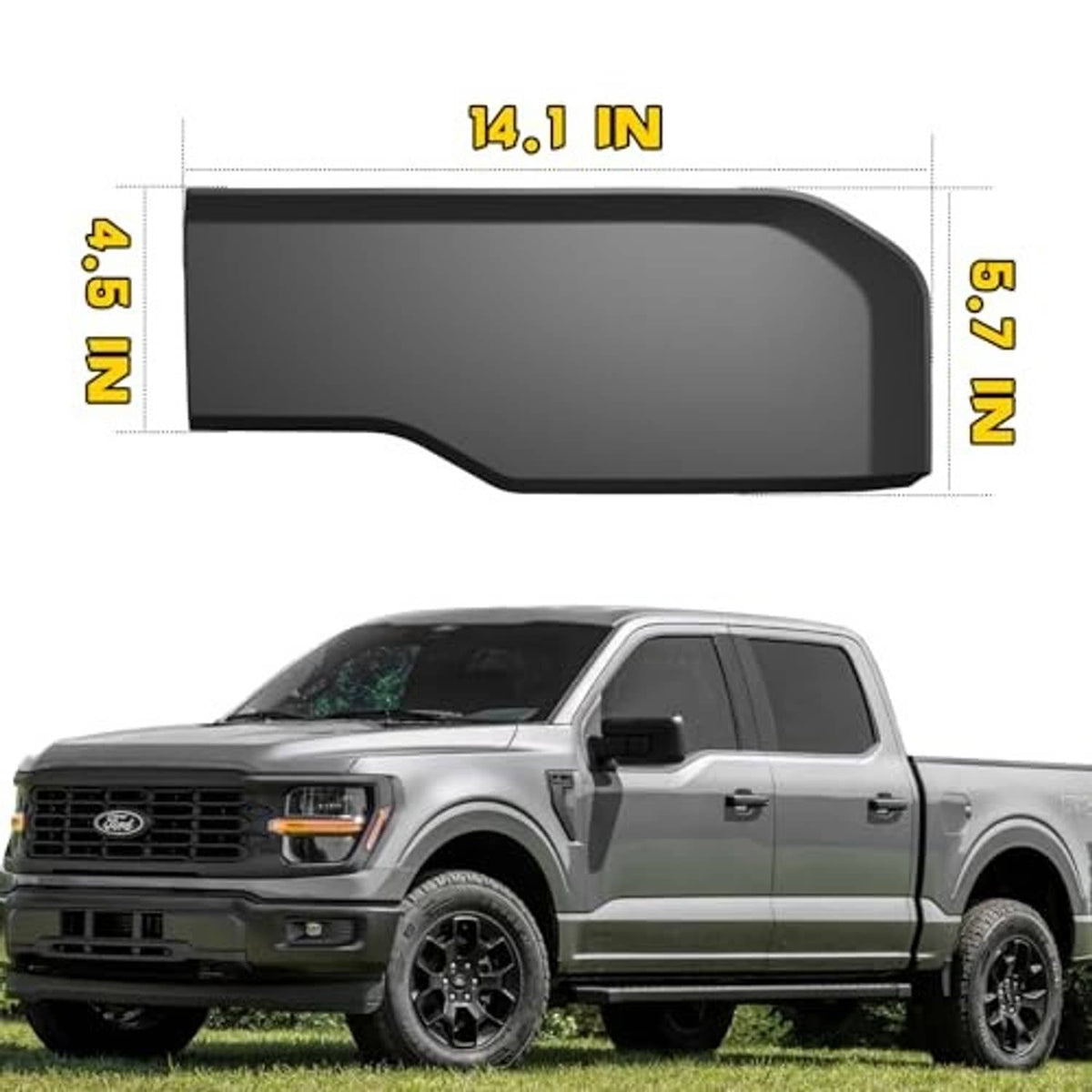 Front bumper guard pad insert with dimensions (14.1 in by 2.7 in), dark gray
