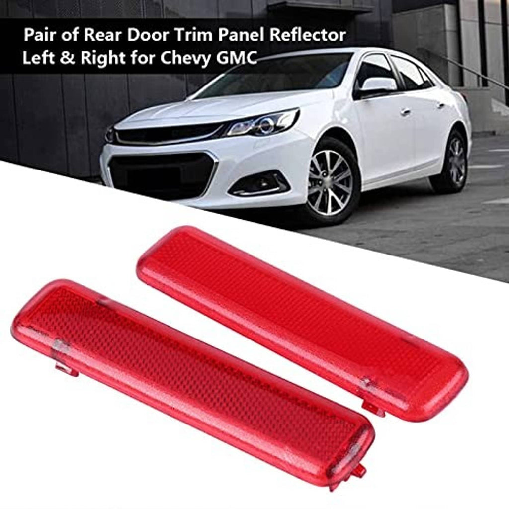 Pair of red rear door trim panel reflectors with rectangular clear red lenses and tabs