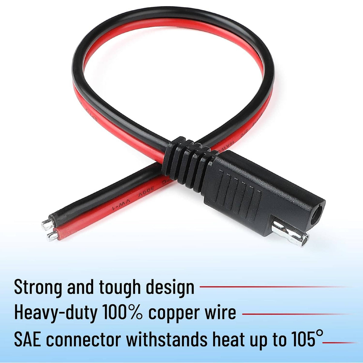 SAE connector cable with black plug and red/black insulated wires