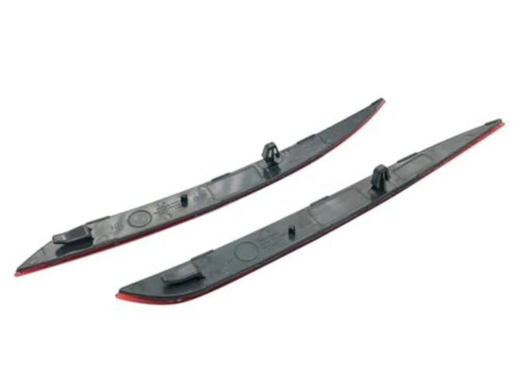 Set of black-backed reflector strips with red lens edges for rear bumper
