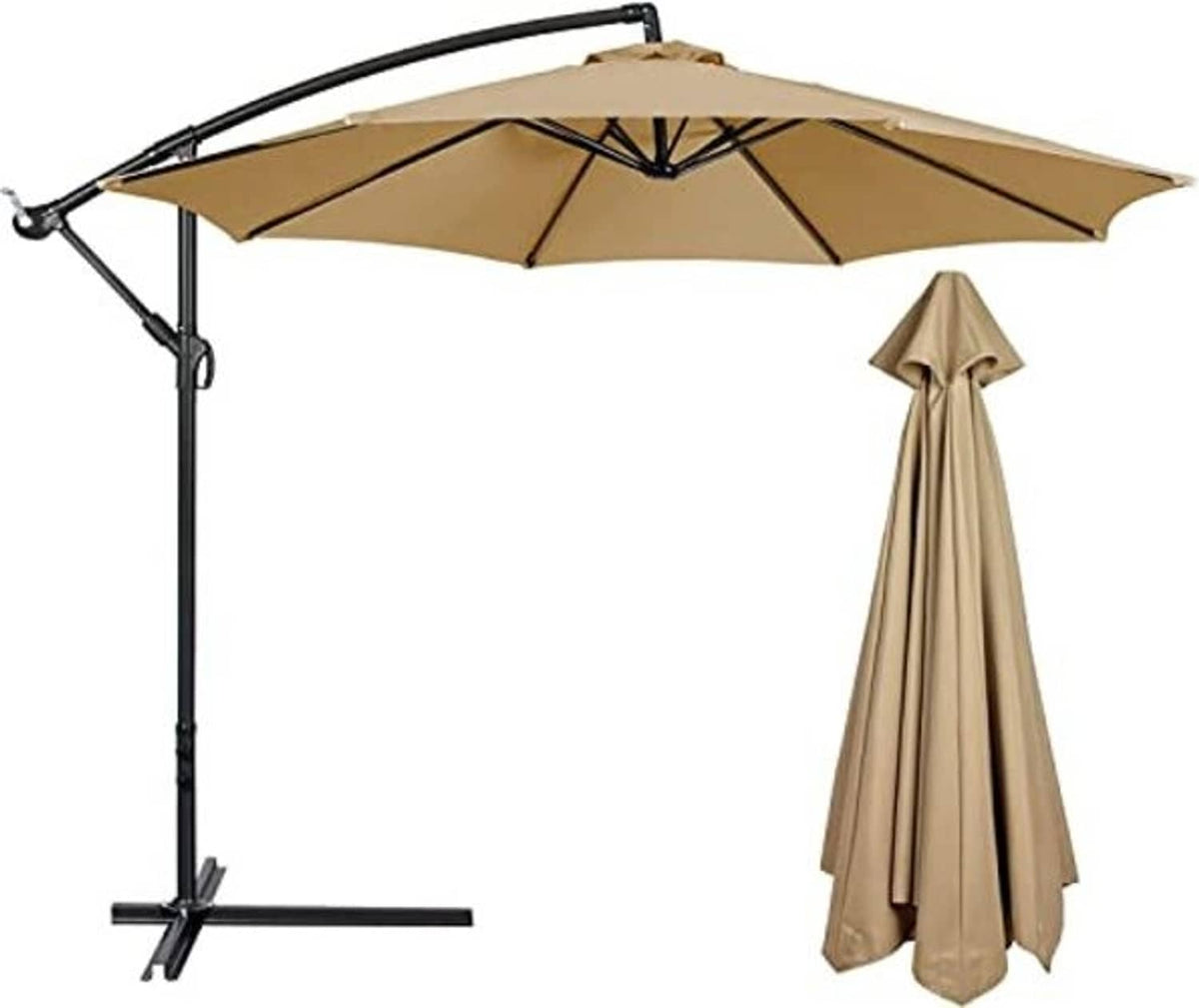 Tan parasol canopy replacement with central pole and 6-rib structure