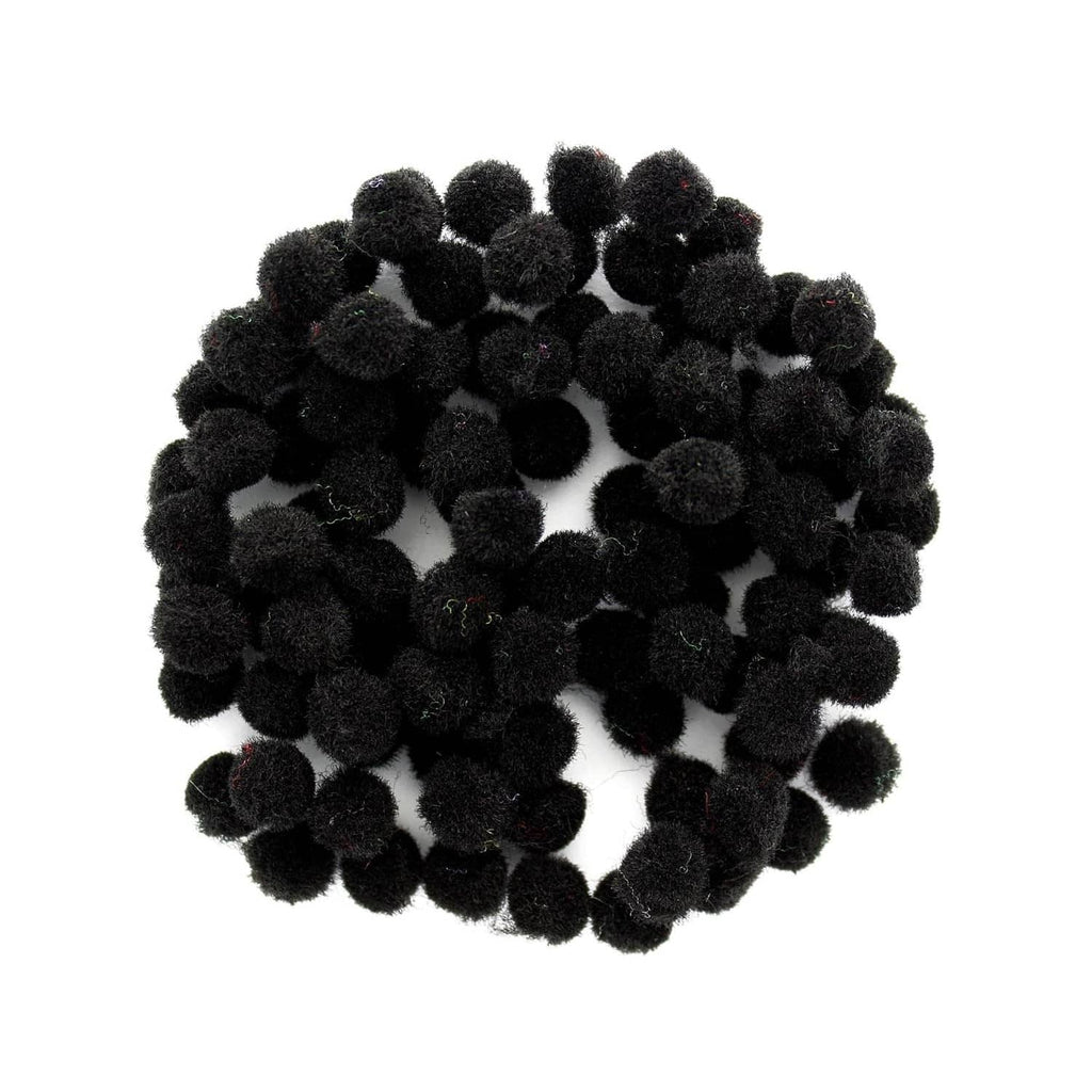 Black small pom poms bunches, loose pile for craft projects