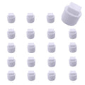White PVC threaded plug caps with ridged threads for 1/2 in pipe ends