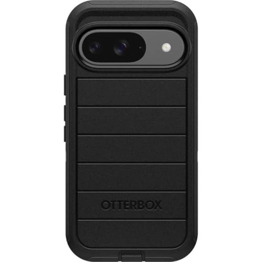 Black Defender phone case front view with camera lens cutout
