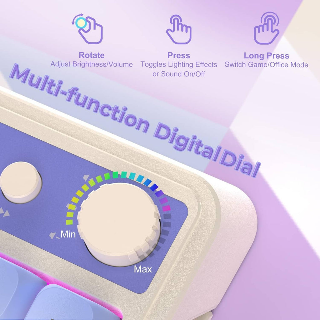 Wireless keyboard with rotary control knob and RGB-lit keys