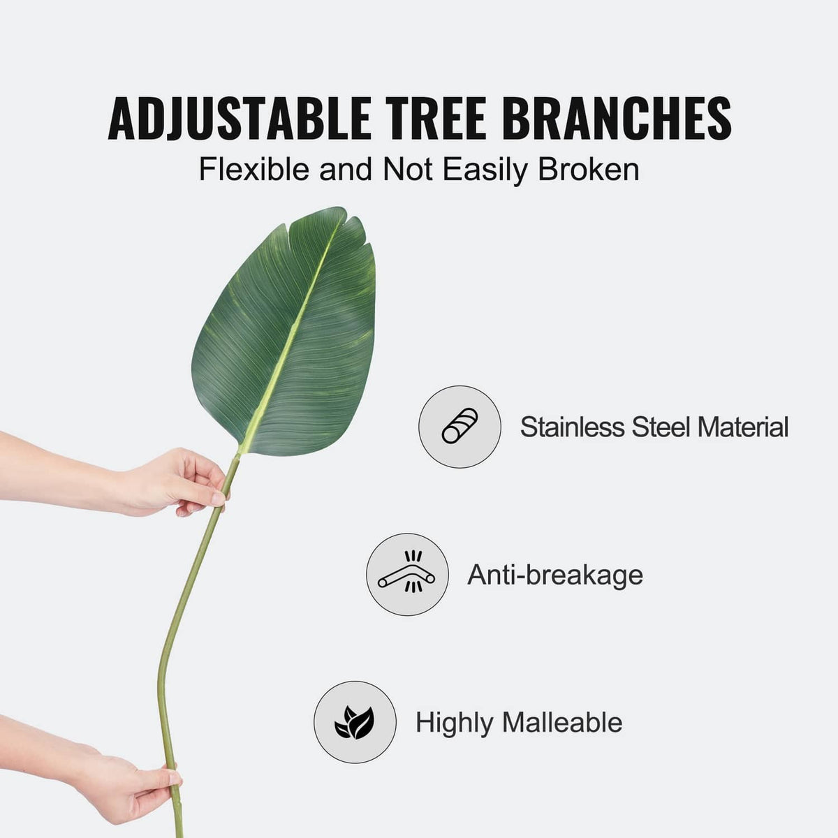 Flexible artificial bird of paradise palm branches with green leaves and stems