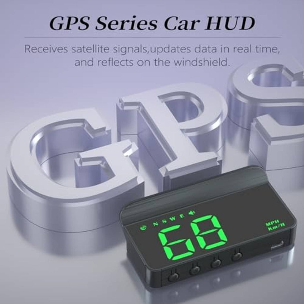 Dark car HUD projector showing green speed digits on its screen
