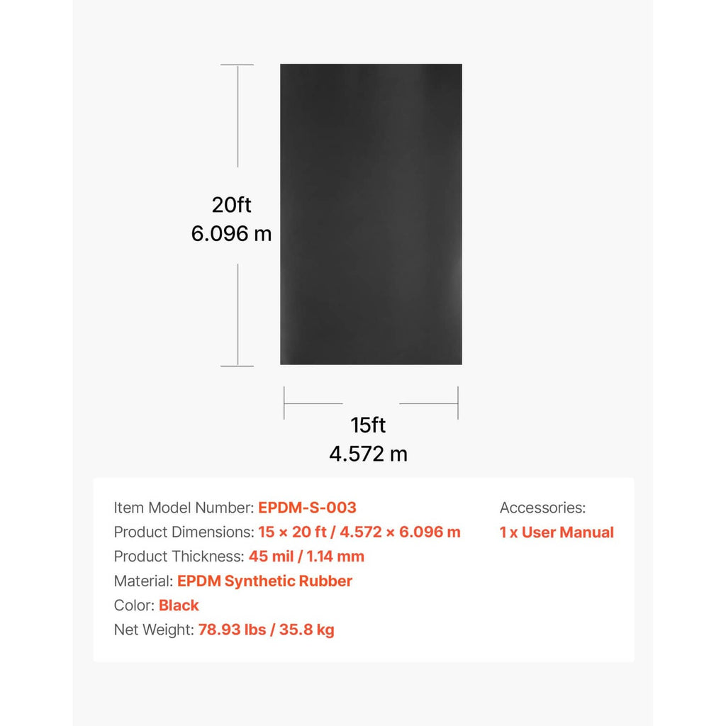 Black rectangular EPDM rubber sheet with size measurement marks diagram