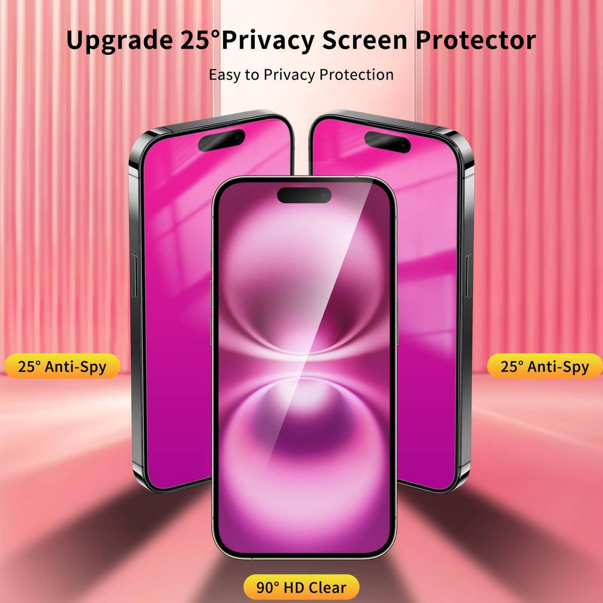 Pink 2-pack privacy screen protector sheets with black borders, 25° privacy
