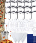 Maple syrup tapping kit with stainless taps, hooks, white sap tubes, and paper filters
