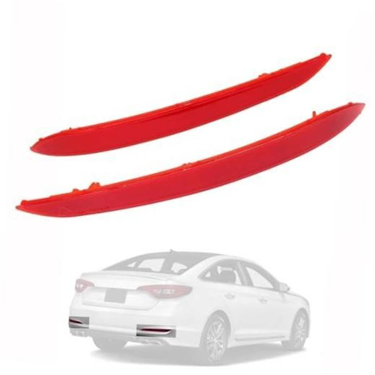 Pair of red rear bumper reflectors for car trunk corners